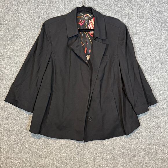 Talbots Jacket Womens 18W Black Blazer Jacket 3/4 Sleeve Plus Size Collared - Picture 1 of 10
